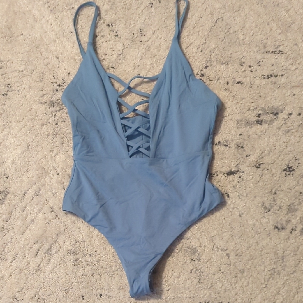 Lulus Myrtle Beac Blue Lace-Up Swimsuit